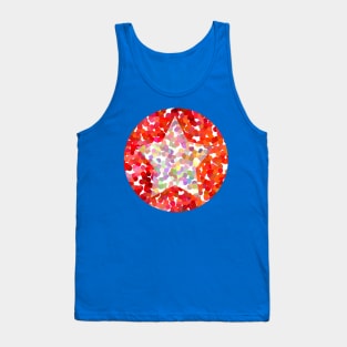 Pink Dotty Star on Red Tank Top